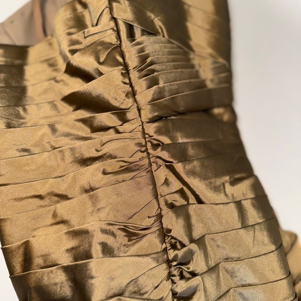 Strapless Gold Ruched Bodycon Dress - Picture 7 of 12